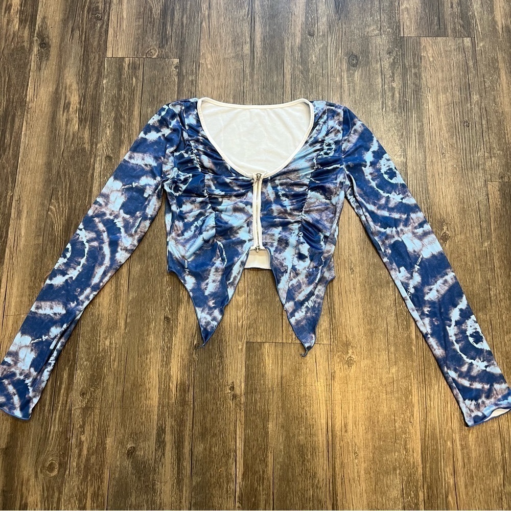 Women's Navy Blue Crop-top Front Zipper Size S - Picture 3 of 10